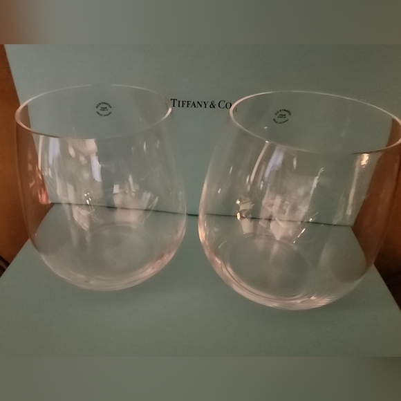 TIFFANY STEMLESS RED WINE GLASSES NIB SET OF 2 - Picture 4 of 6